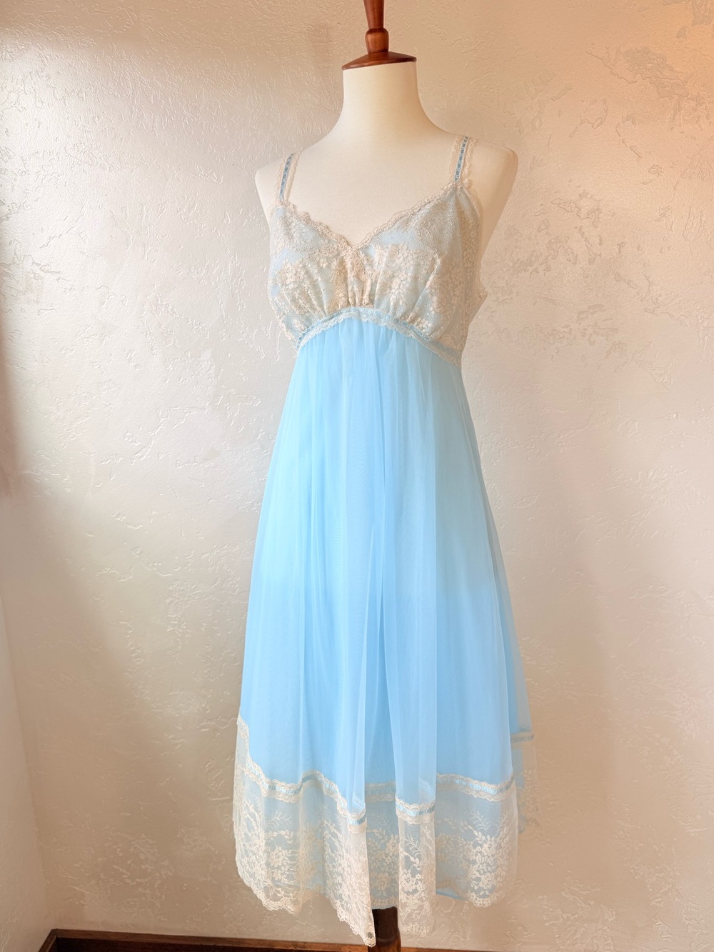 Vintage Van Raalte Chiffon and Lace Slip Dress Nightgown 1960’s